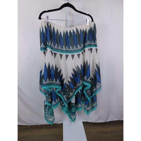 Lane Bryant Skirt Womens Plus 20 White Teal Handkerchief Hem Boho Geometric - Picture 1 of 10